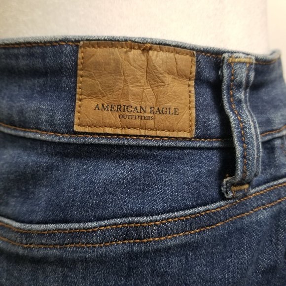 American Eagle Outfitters Hi-Rise Mini Skirt Blue Zipper Sides Frayed Hem Size 4 - Picture 6 of 16
